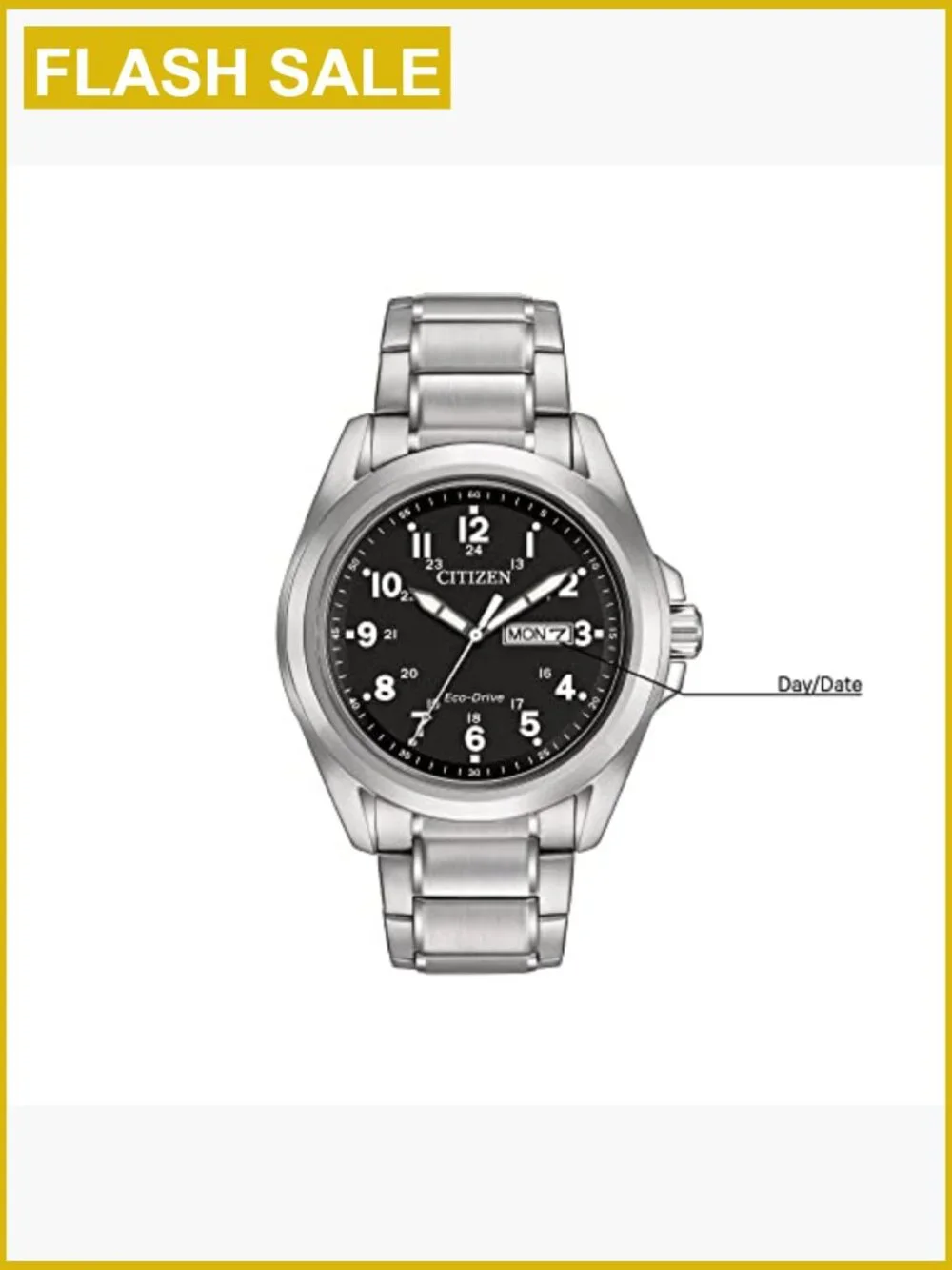 Men's Eco-Drive Stainless Steel Watch, Black Dial, Luminous